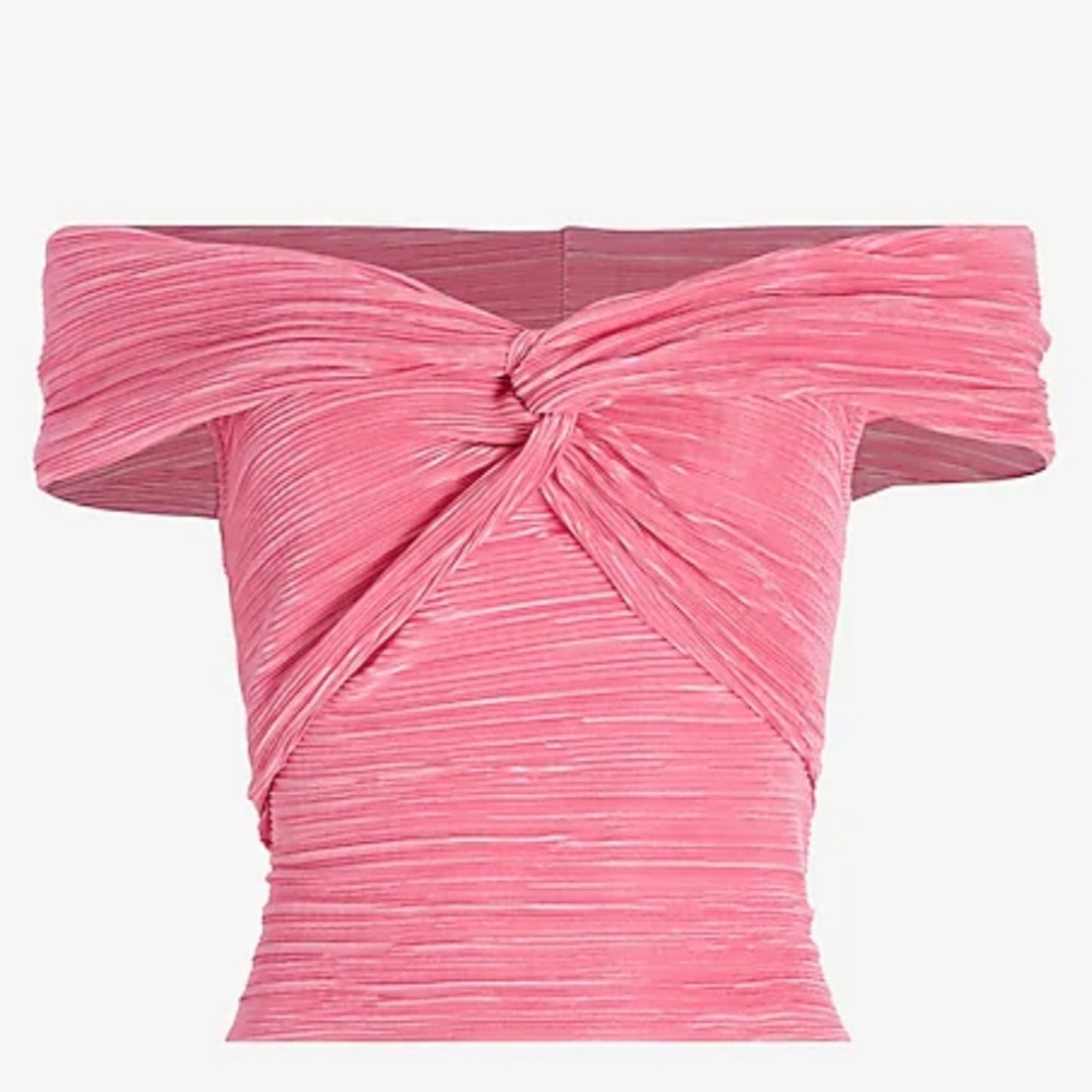 Crinkled Twist Front Off The Shoulder Tee